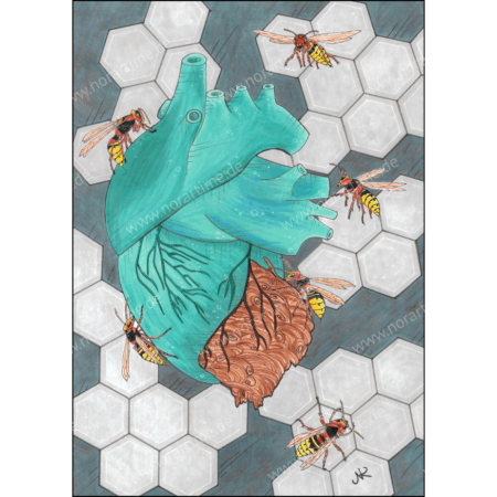 Postkarte Herz mit Hornissen